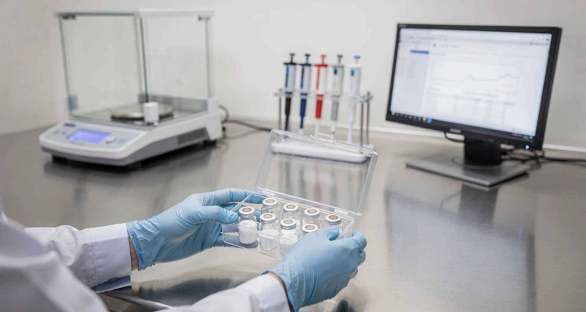 Clinical research laboratory showing analytical instrumentation and bench equipment.